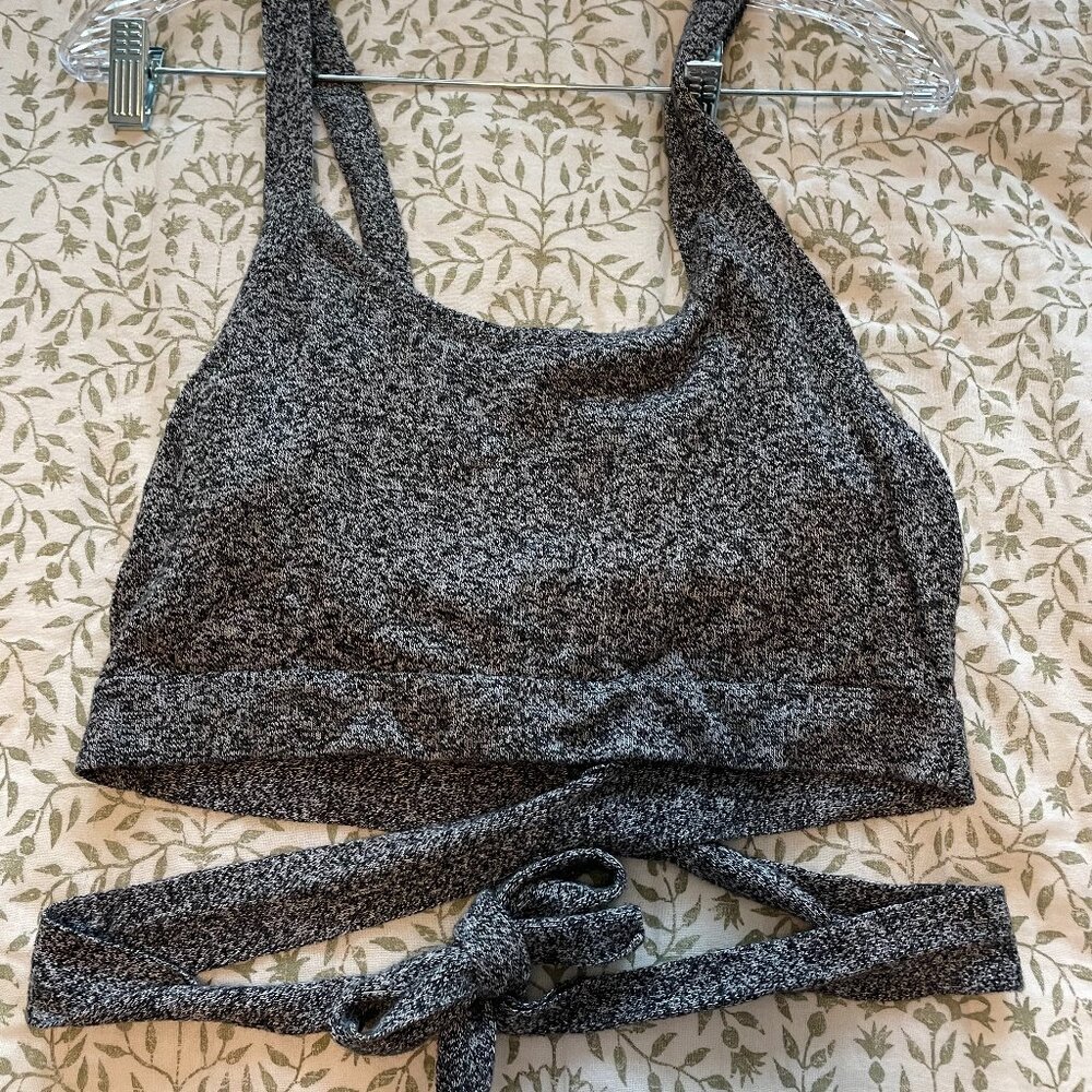 Aerie Grey Cropped Wrap-Around Sweater Size Large
